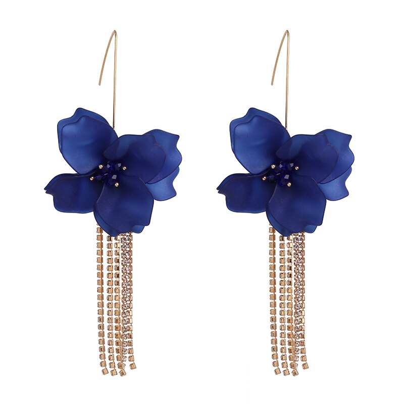 AVEURI  Bohemian Resin Flower Tassel Earrings For Women Handmade Rhinestone Statement Long Drop Earrings Bijoux