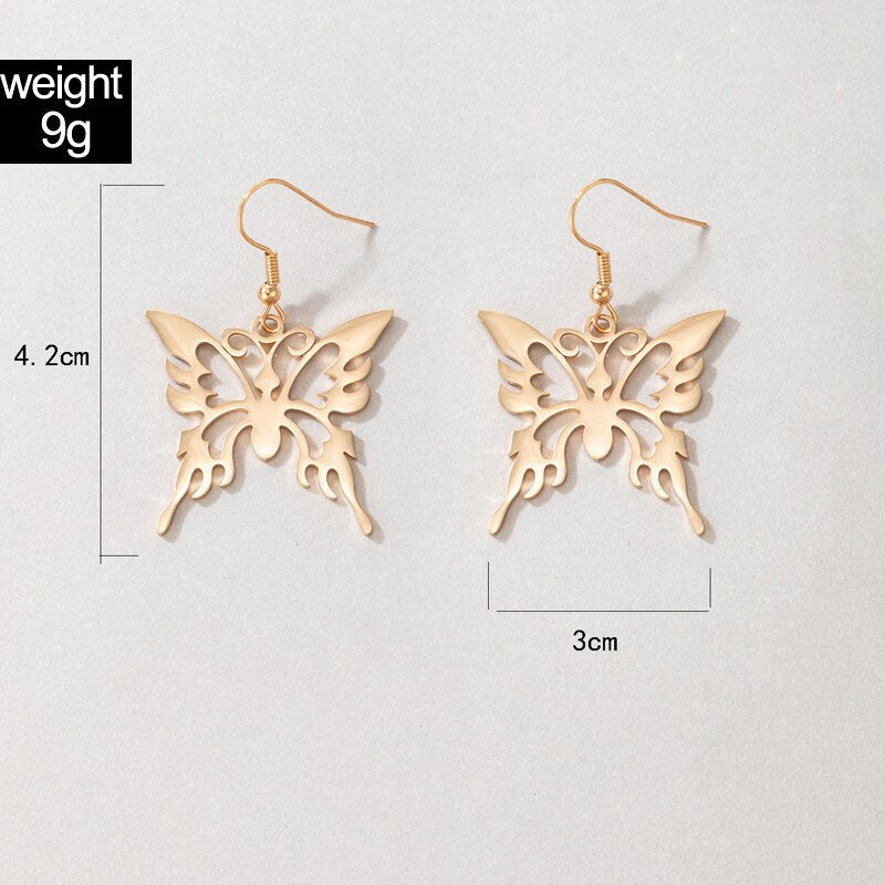 Aveuri Trendy Silver Color Butterfly Drop Dangle Earrings for Women Charms Hollow Alloy Metal Party Jewelry Accessories 16604