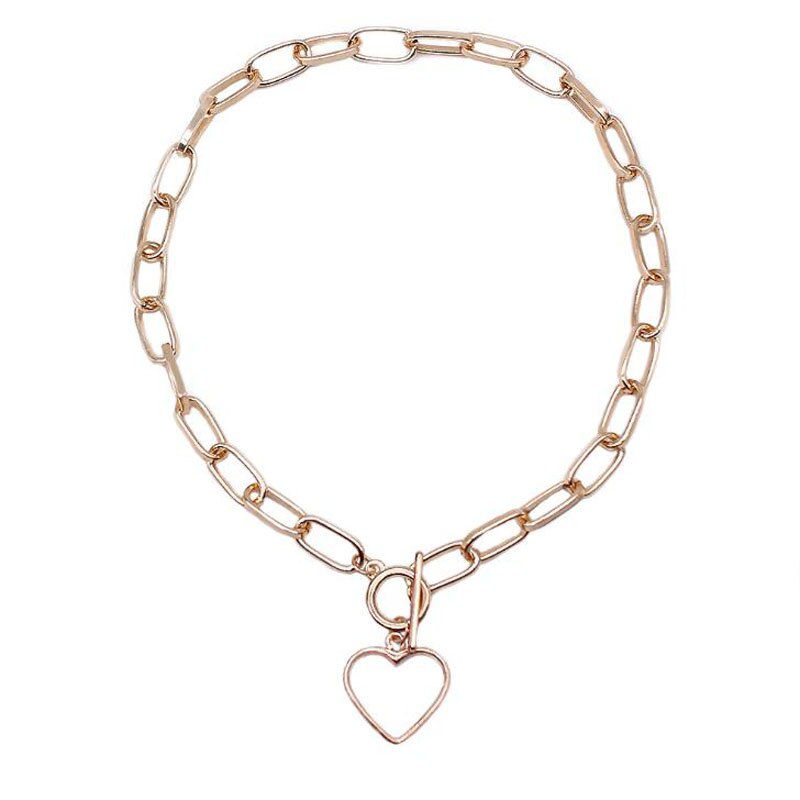 Christmas Gift Gold Sliver Color Heart Pendants Necklaces Collar Vintage Chunky Chain Necklace for Women Fashion Jewelry Christmas Gifts