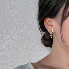 Christmas Gift Classic Opal Flower Zircon Tassel Gold Dangle Earrings For Woman Korean Fashion Jewelry Party Girl's Luxury Elegant Earrings