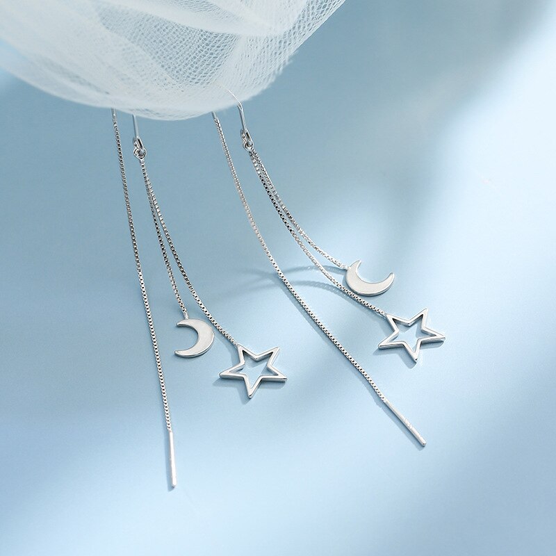Christmas Gift Long Star Moon Korean Drop Earrings For Women Wedding Party Jewelry eh1351