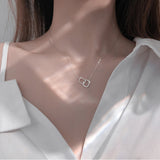 Christmas Gift New Shiny Rectangle Double Zircon Circle CZ Zirconia Necklaces Pendants Gift For Girl Choker NK064