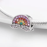 Silver Color Rainbow Zircon Bridge Beads Fit Original Pandach Bracelet women plata de ley Silver Color pendant bead diy jewelry