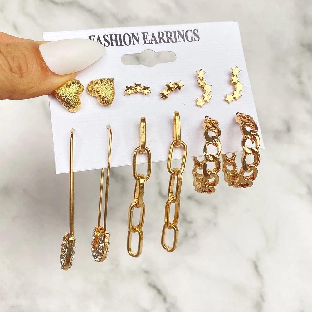 Aveuri Fashion Gold Hoop Earrings Set Women bead Earrings Metal Circle Punk Earring 2023 Female Fashion Jewelry