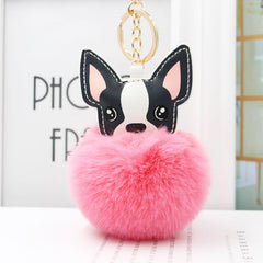 Aveuri Women's Fur Ball Pom Pom Keychain Chihuahua Dog Keyring Handbag Purse Plush Car Holder Charms Golden Pendent Keyring Porte Clef