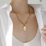 AVEURI  2023 Fashion Punk Multilayer Metal Gold Silver Color Chain Necklace Crystal Lock Pendant Necklace For Women Jewelry