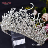 Aveuri Luxurious Wedding Crown Crystal Bridal Hairbands Tiara Wedding Accessories Jewelry Set Handmade Pearl Headwear