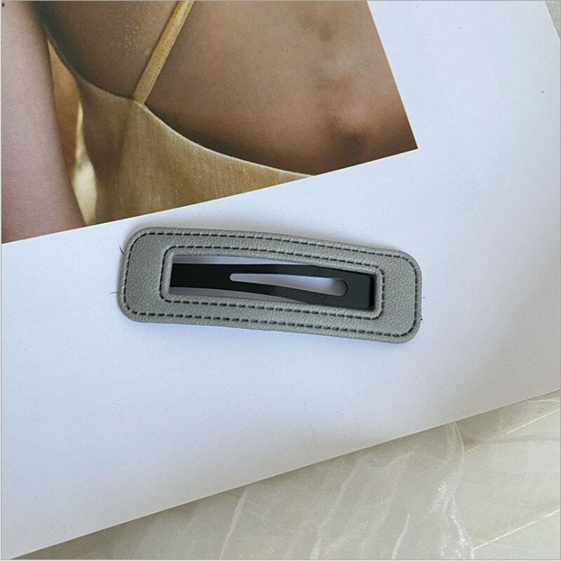 High-end Solid Color Leather BB Clip Fashion Hair Accessories Women Box Bangs Seamless Clip Broken Hairpin Boutique Headwear New