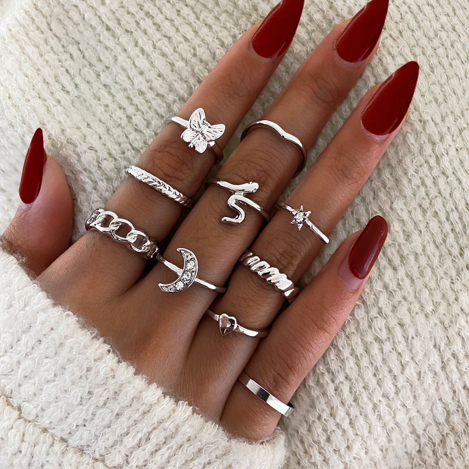 LATS Bohemian Gold Chain Rings Set For Women Fashion Boho Coin Snake Moon Star Rings Party 2023 Female Trend Jewelry Gifts