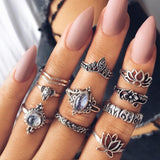 Aveuri Antique Geometric Ring Set Hand Flower Hoollow Out Heart Carving Leaf Knuckle Rings for Women