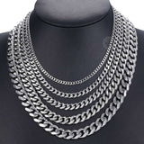 Aveuri Graduation gifts 3-11mm Men's Curb Chain Necklace Silver Color Stainless Steel Curb Cuban Link Long Chain for Unisex Men Punk Classic Jewelry