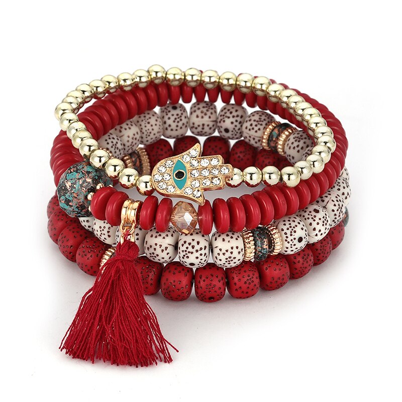 Boho Bead Bracelets & Bangles For Women Fashion Heart Crystal Bracelet Femme Multilayer Tassel Pendant Bijoux Wristband Jewelry