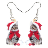 Christmas Gift Bonsny Acrylic Christmas Bow-Knot Cat Kitten Earrings Dangle Drop Pets  Jewelry Women Girl Teen Kid Bulk Festival Birthday Gift