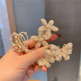 Aveuri 2022 New Headdress Pearl Flower Spring Clip Multilayer Bow Hairpin Double Butterfly Net Red Clip Hairpin