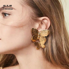 Aveuri Fahion Double Layer Butterfly Drop Earrings for Women Lovely Animal Goldn Dangle Earrings Jewelry Wholesale pendientes8949