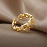Stainless Steel Gold Rings For Women Zirocn Gothic Geometry Adjustable Finger Ring Aesthetic Jewelry Gift Anillos Bijoux Femme