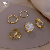 Christmas Gift European and American Metal Gold Five Piece Combination Set Rings For Woman Fashion Jewelry Luxury Party Girl's Unusual Ring