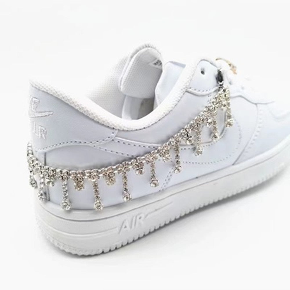 Aveuri DIY Shiny Rhinestone Long Tassel Sneakers Boot Shoe Chain Shoelaces Hip-Hop Jewelry Luxury Crystal Anklet Chain Shoe Accessories