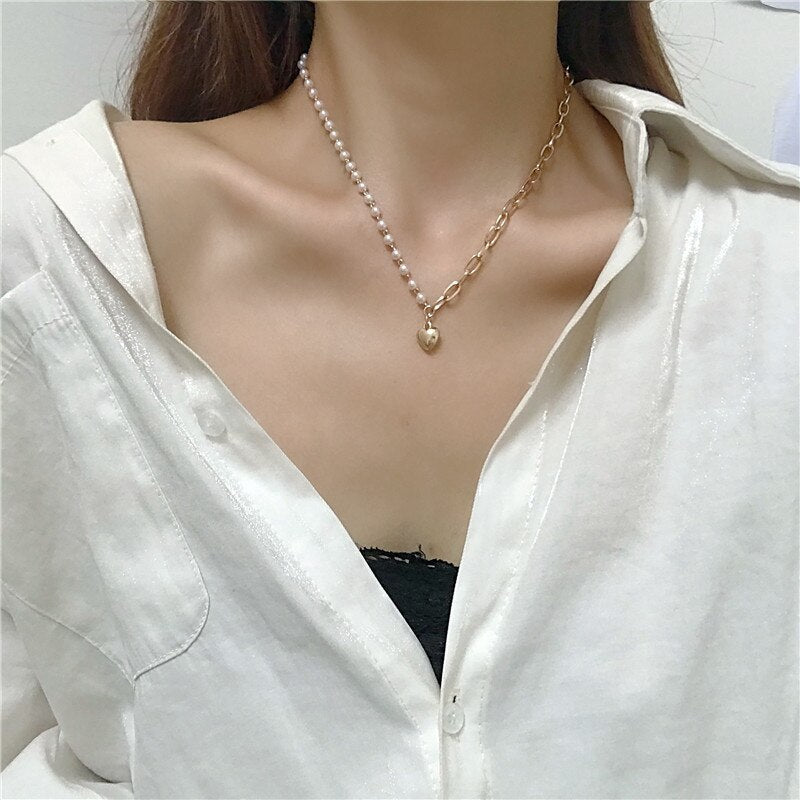 Vintage Wedding Pearl Choker Necklace For Women Geometric Gold Silver Beads Pendant Necklaces Jewelry Statement Collier 2023