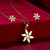 Christmas Gift RINHOO Flower Gold Color Stainless Steel Sets For Women Smile Face Butterfly Fish Bone Necklace Earring Set Wedding Jewelry
