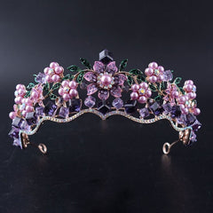 Luxury Baroque Purple Crystal Pearl Bridal Crown Tiara Magnificent Rhinestone Diadem for Bride Headband Wedding Hair Accessories