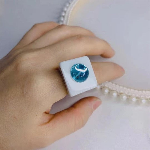 Aveuri 2023 1PC Korea Fashion New Geometric Square Colorful Resin Acrylic Big Rings For Women Chic Rings Jewelry Gifts