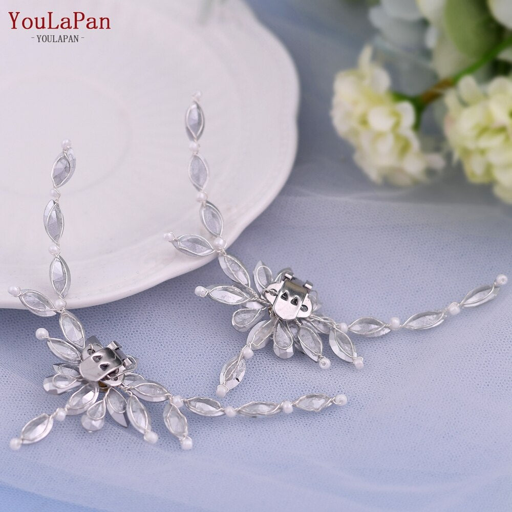 Aveuri 2Pcs/Lot White Wedding Shoes Clips For Bride Wedding Flower Girl Golden Shoes Buckle  Flower Bridal High Heels Clips