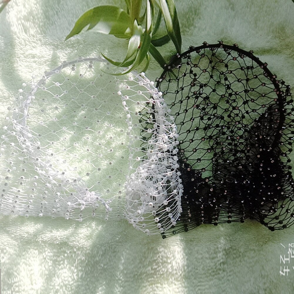 Aveuri Magical Black Mesh Rhinestone Hair Hoop Headband Veil Cover Face Hair Accessorie For Women Luxury Crystal Wedding Headpiece Veil