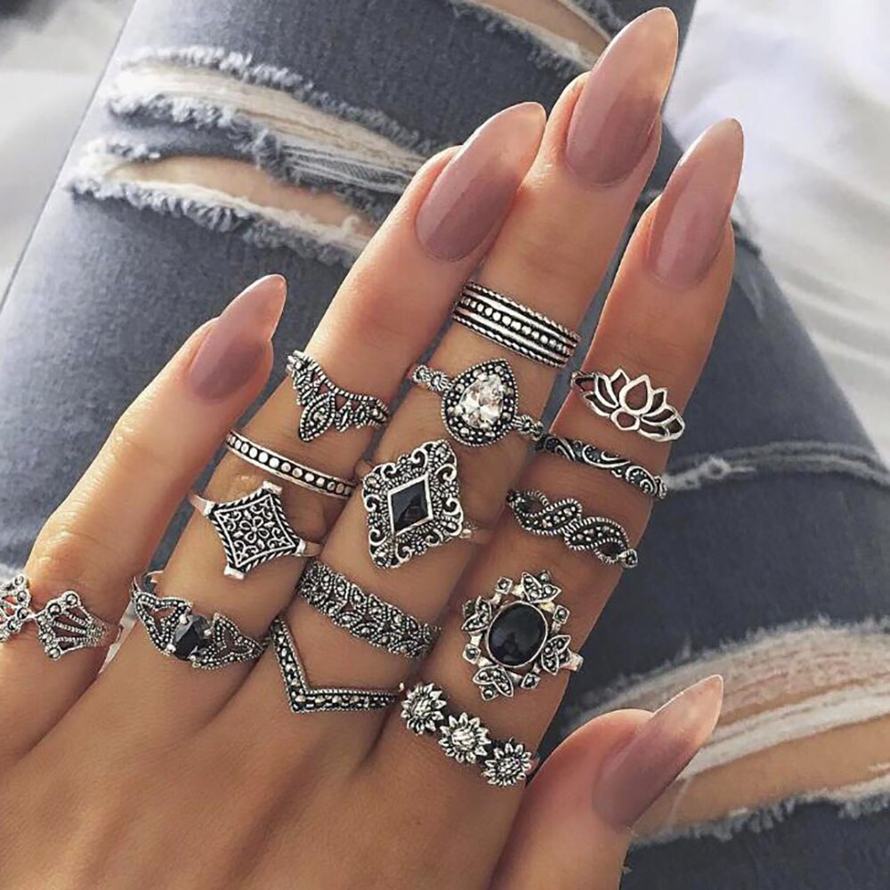 Aveuri Vintage Punk Women Men Finger Knuckle Rings Set For Girls Charm Bohemian Rings 2023 Trend Fashion Jewelry Gift