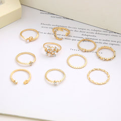 LATS Bohemian Gold Chain Rings Set For Women Fashion Boho Coin Snake Moon Star Rings Party 2023 Female Trend Jewelry Gifts