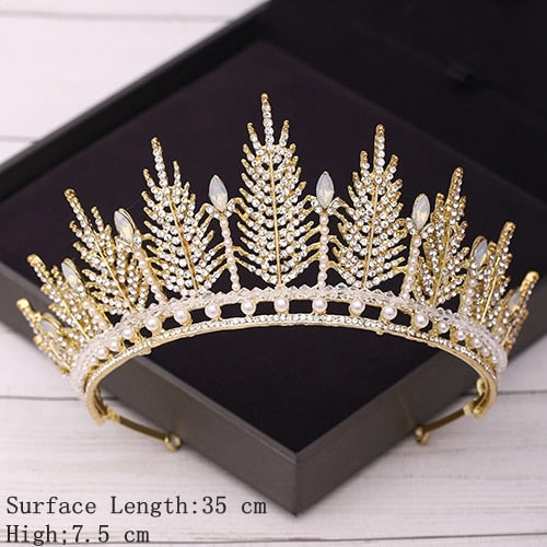 Aveuri Bridal Crown Golden Wedding Hair Accessories Rhinestone Bride Wedding Tiaras and Crowns Headpiece Diadema Hair Ornament