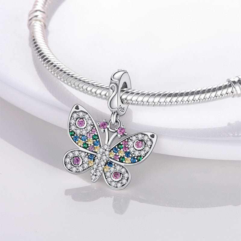 Fits Original Pandach Bracelets Silver Color Zircon Pavé Butterfly Charms Beads For Women Silver Color Pendant Diy Jewelry 2023