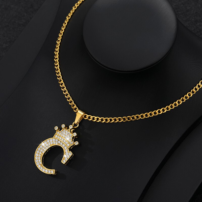 Aveuri Crown Big Letter Necklace For Women Men Initial Alphabet Charm Chain Choker Pendant 60CM Necklace Jewelry Gift Collier