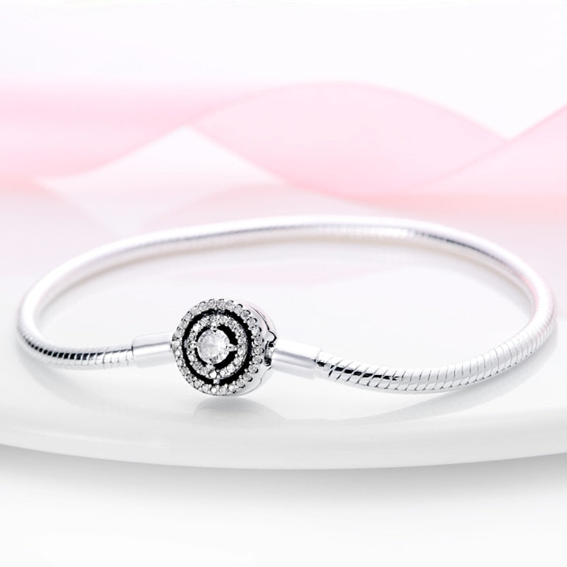 Hot Sale 100% Genuine Silver Color Zircon Closed Bracelet Fit Original Beads Pendant Charm Bracelet DIY Gift Women Free Shipping