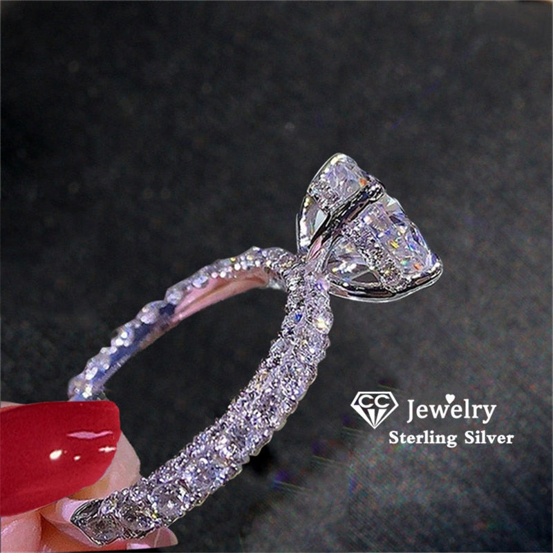 Christmas Gift Wedding Rings For Women Princess Luxury Propose Engagement Bridal Jewelry Cubic Zirconia Round Stone Fashion Bijoux CC2101