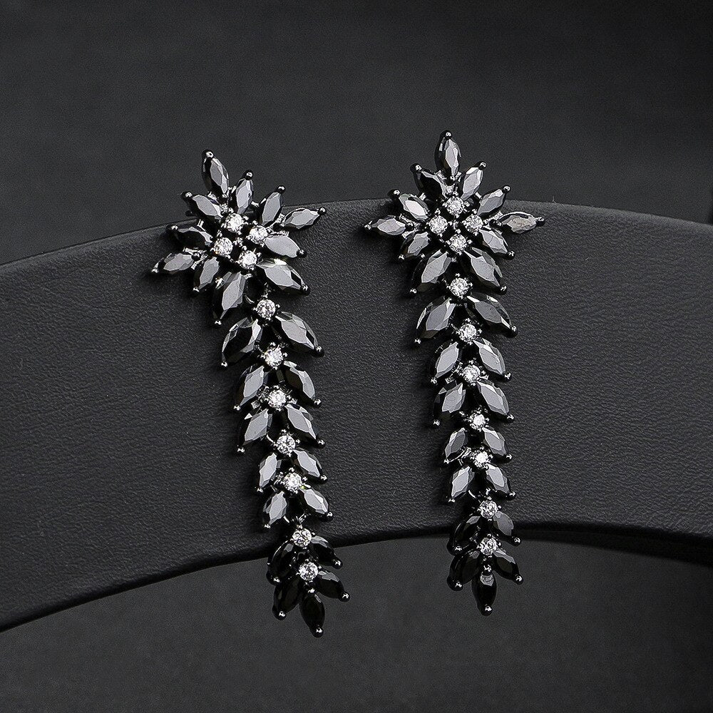 Aveuri Aveuri Luxury Zircon Stone Leaf Earring For Wedding Bride Party Top Quality Dangle Wedding Earrings Jewelry For Woman