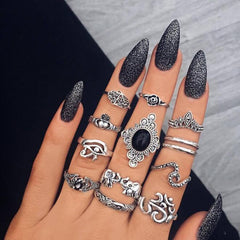 Tocona Bohemian Women's Antique Silver Color Rings Boho Indian Jewelry Vintage Midi Knuckle Ring Set Finger bijoux Femme