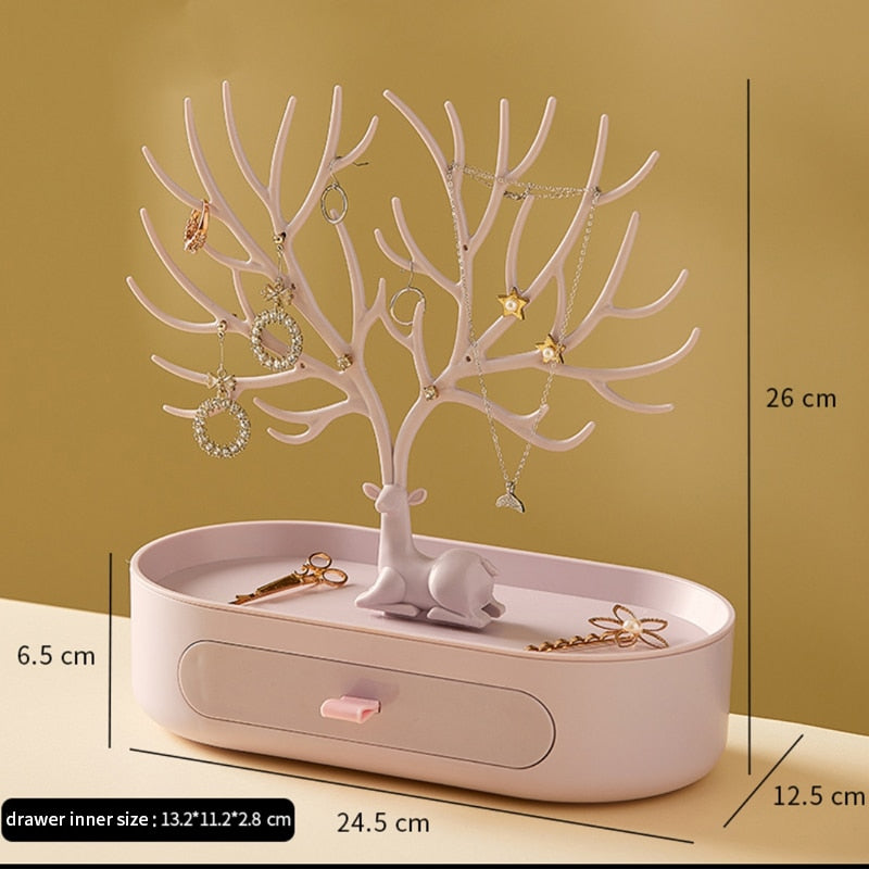 Christmas Gift White Pink Deer Earring Necklace Ring Pendant Bracelet Jewelry Cases Display Stand Tray Tree Storage Drawer cosmetic Jewelry box