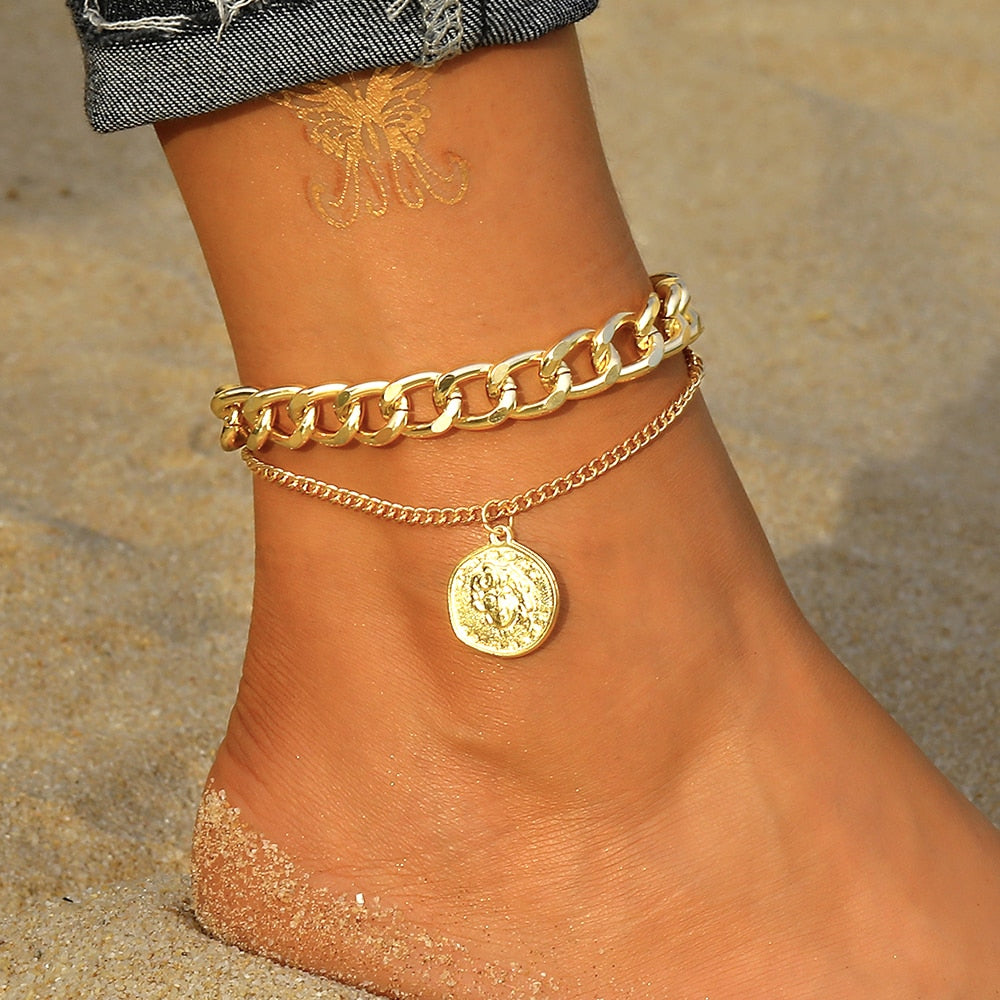 Aveuri Bohemia Chain Anklets for Women Foot Accessories 2023 Summer Beach Barefoot Sandals Bracelet ankle on the leg Female