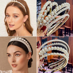 Aveuri 1/2pcs Set Handmade Pearl Hairbands for Women Hair Hoop 2022 White Crystal Bride Pearl Hairband Koran Hair Accessories Head Wear