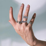 AVEURI 2023 New Retro Punk Hip Hop Exaggerated Stainless Steel Cross Siamese Ring Jesus Chain Tassel Ring For Women Girls Gift