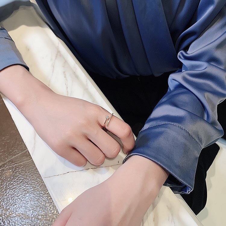 Christmas Gift Minimalist Exquisite Zircon Gold Star Opening Rings For Woman Fashion Korean Jewelry Luxury Wedding Party Unusual Girl's Rings