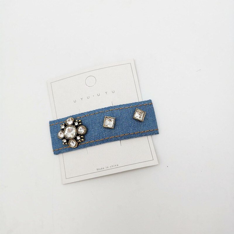 Diamond-studded denim art hair clip fashion hair accessories women rectangular rhinestone BB clip boutique hairpin headwear new