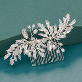 Aveuri Bride Hair Combs Hair Accessories Wedding Bridal Headpiece Silver Color Handmade Crystal Pearl Wedding Ornaments Hair Jewelry