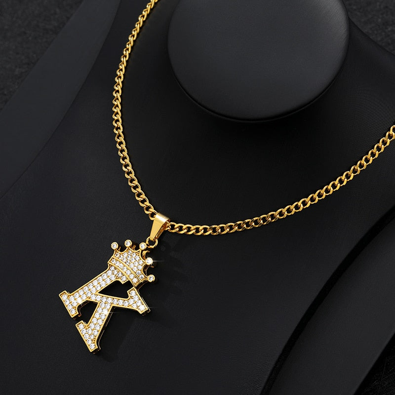 Aveuri Crown Big Letter Necklace For Women Men Initial Alphabet Charm Chain Choker Pendant 60CM Necklace Jewelry Gift Collier