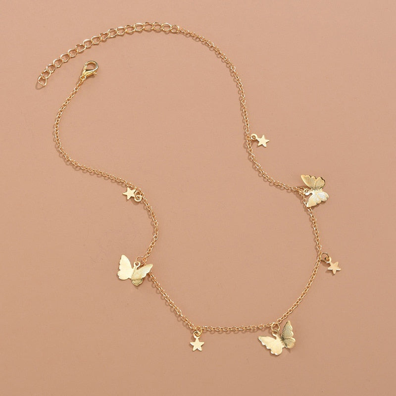 LATS Butterfly Choker Necklace For Women Gold color Chain Statement Collar Female Chocker Best Shining Jewelry Party 2023 New