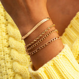 AVEURi 2023 Vintage Multilayer Simple Gold Silver Color Chunky Snake Chain Bracelets Women Geometric Charm Bracelet Sets New Jewelry