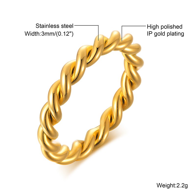 Aveuri 1.5MM 2MM Knuckle Rope Twist Ring Stainless Steel Wedding Band for Women Girls Stacking Jewelry
