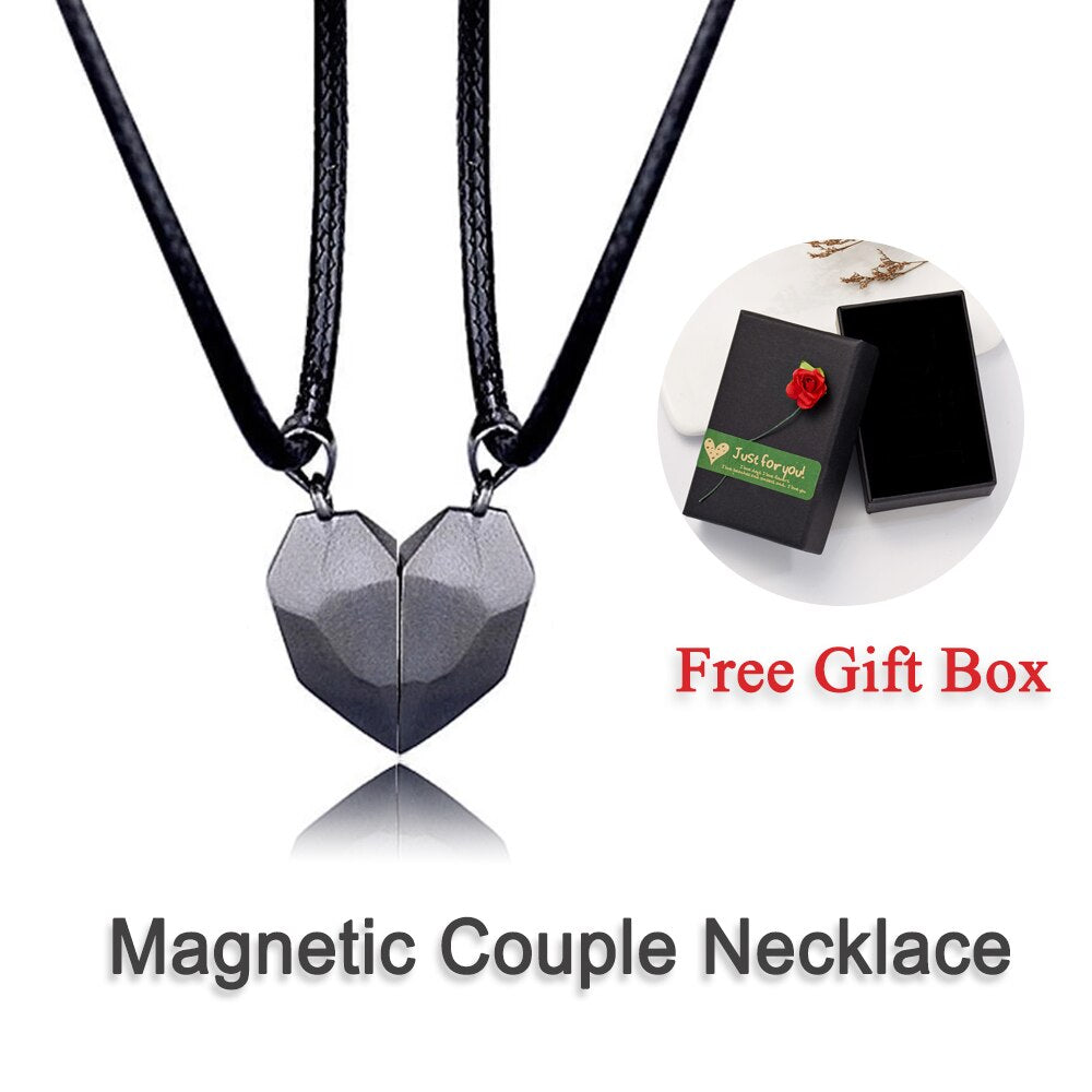 Christmas Gift 2PCS/SET Couple Necklaces Attarction Between Lovers Heart Magnetic Pendant Necklace For Women Valentine's Day Anniversary Gift