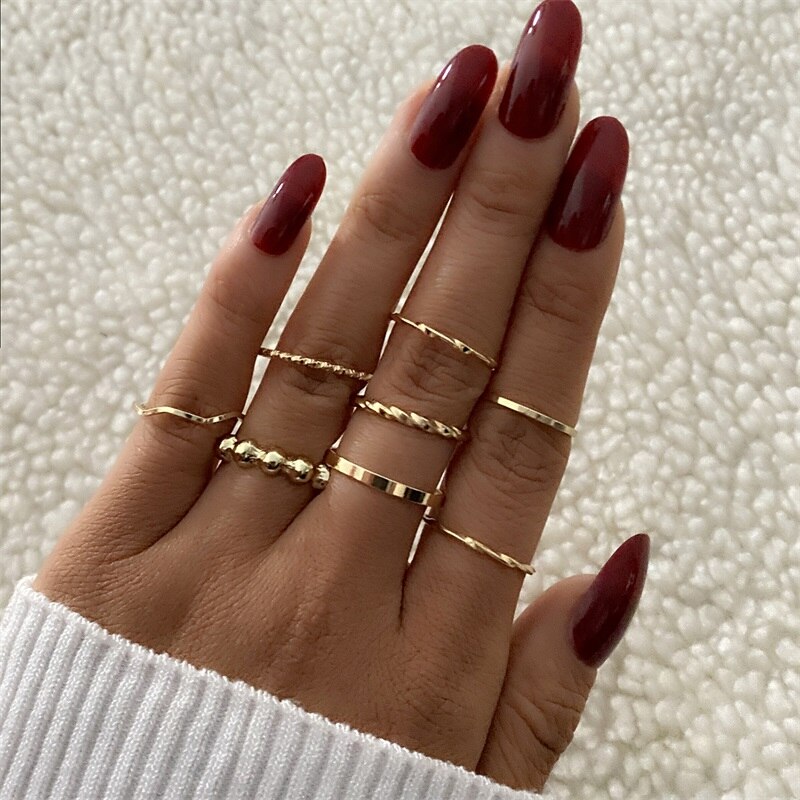 Aveuri Christmas Gift Women Gold Twist Pearl Pearl Rings Set Fashion Geometric Hollow Crystal Ring For Women Heart Joint Rings Boho Jewelr Accessories